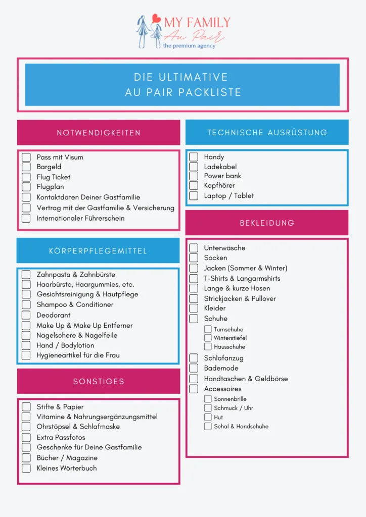 Packliste für Au Pairs