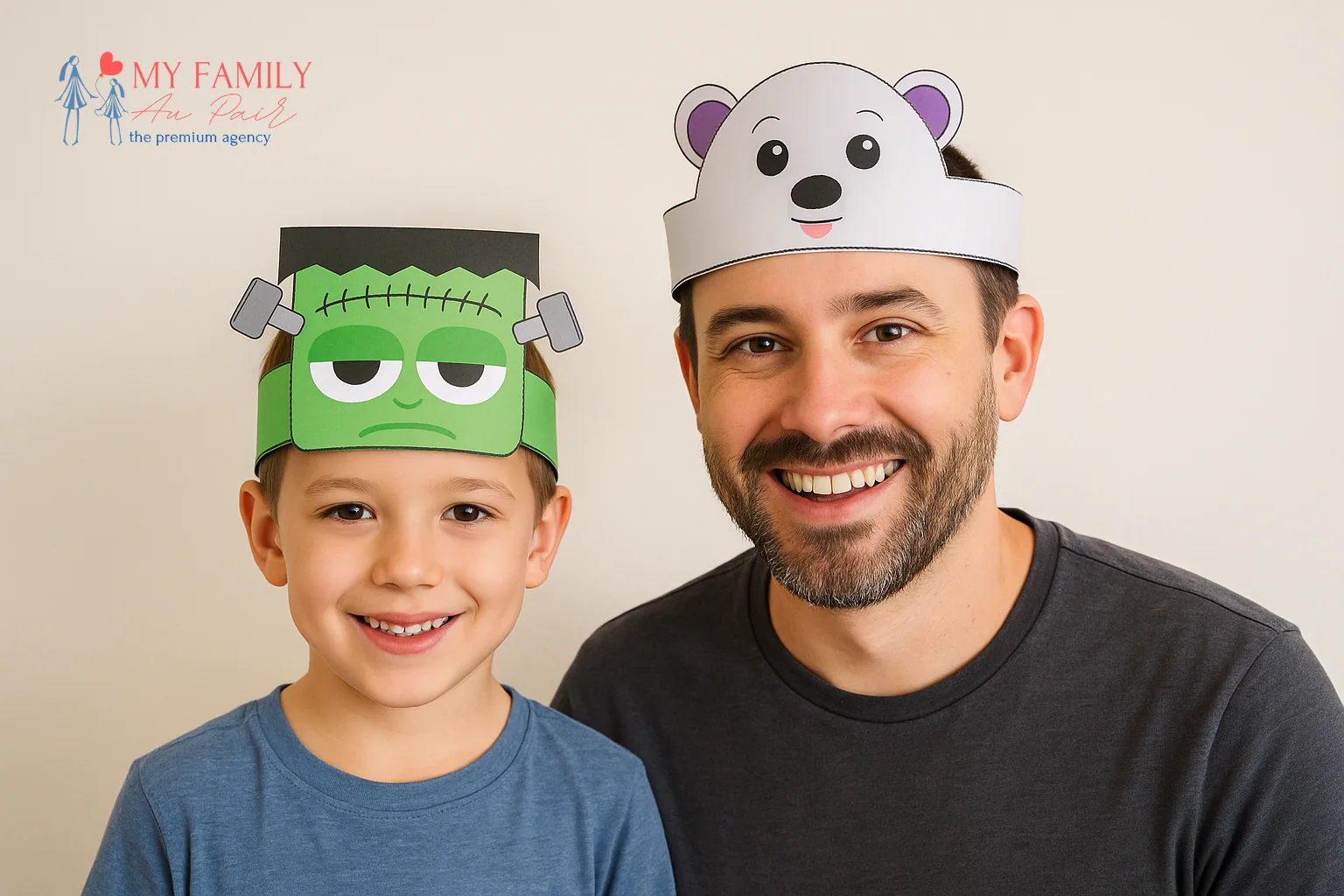 Happy dad and kid Halloween hat craft
