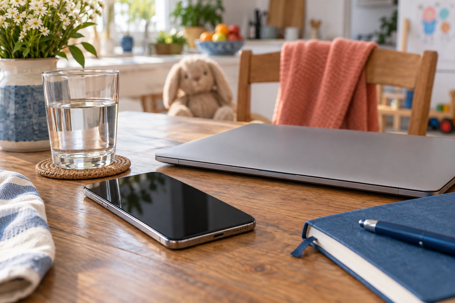 Ein Smartphone und ein Laptop im Familienalltag.