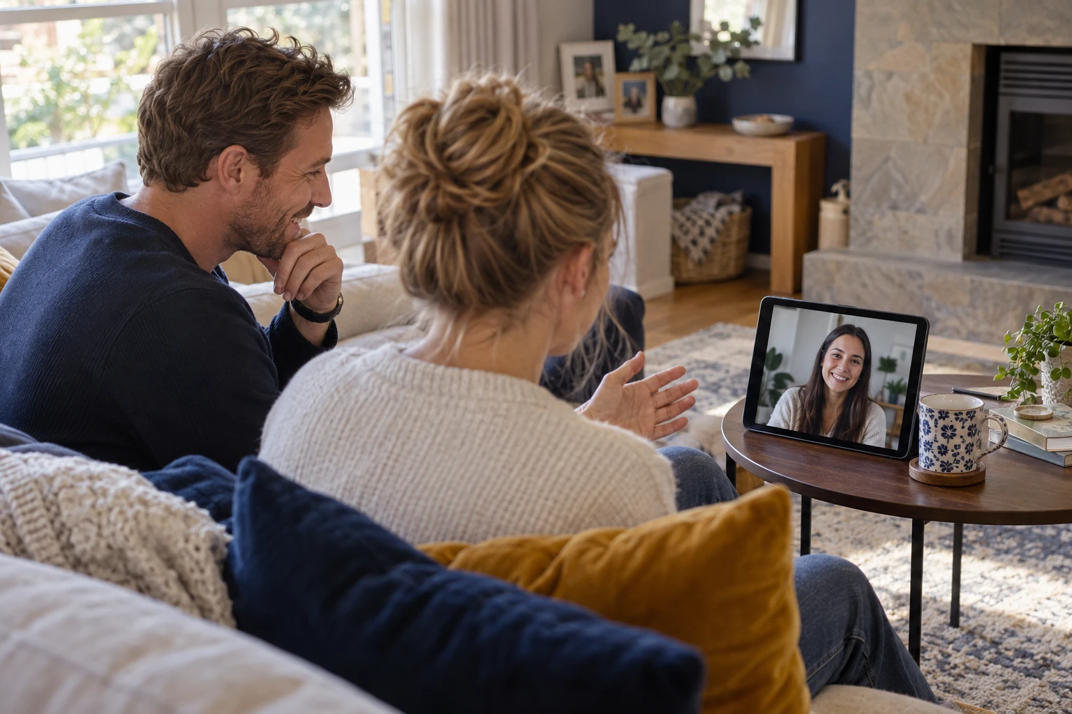 Host parents having a first video conversation with an au pair.
